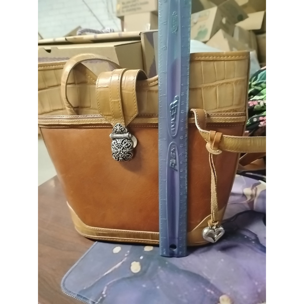 BRIGHTON Tan Cream Brown Croc Leather Bucket Shoulder Handbag Satchel Purse Bag - Picture 11 of 11